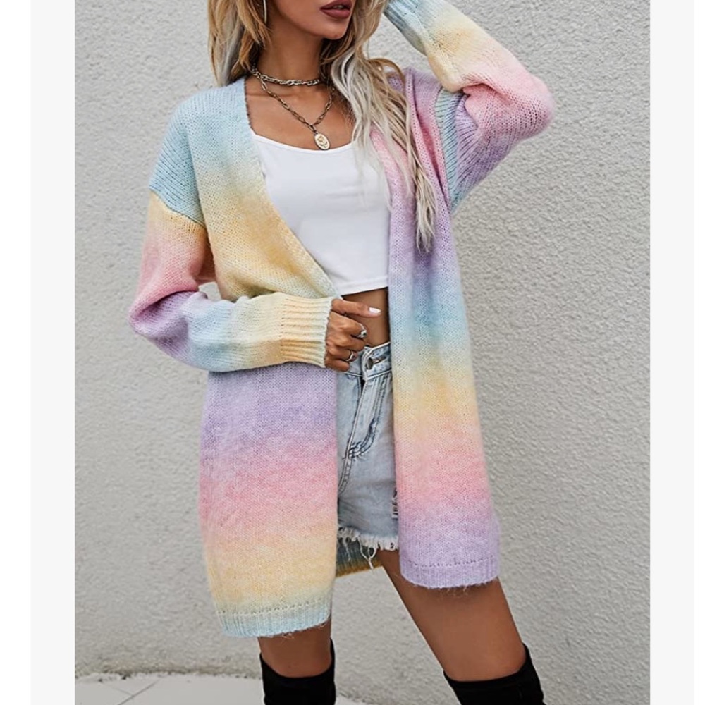 ECOWISH Womens Cardigan Striped  Long Sleeve Open Front Casual Knit Sweater